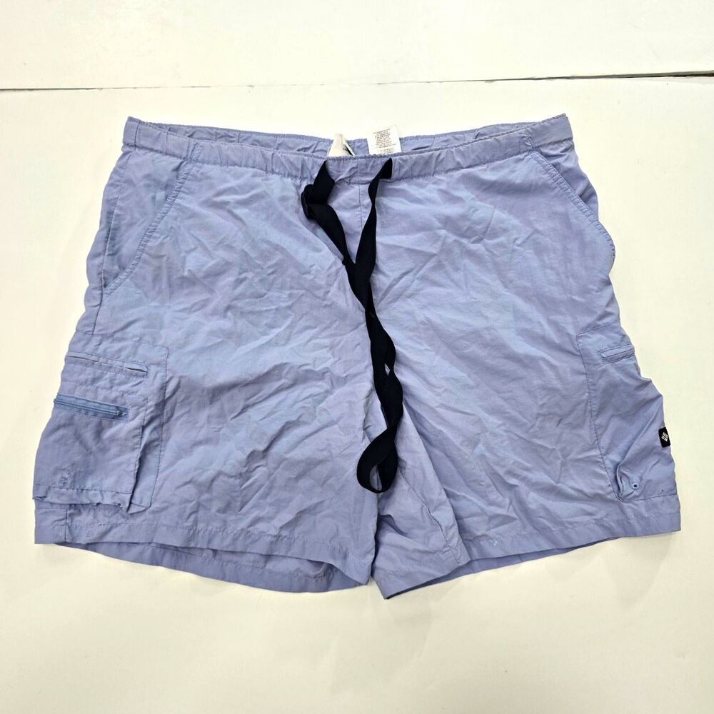 Columbia Men's Blue Nylon Cargo Shorts Drawstring Pockets Zipper 4" Inseam M